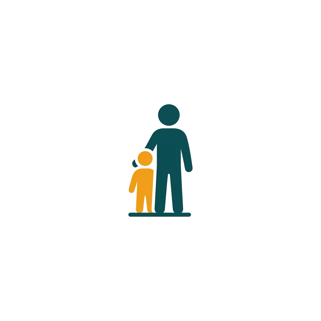 an adult figure icon standing protectively in front of a smaller child figure icon
