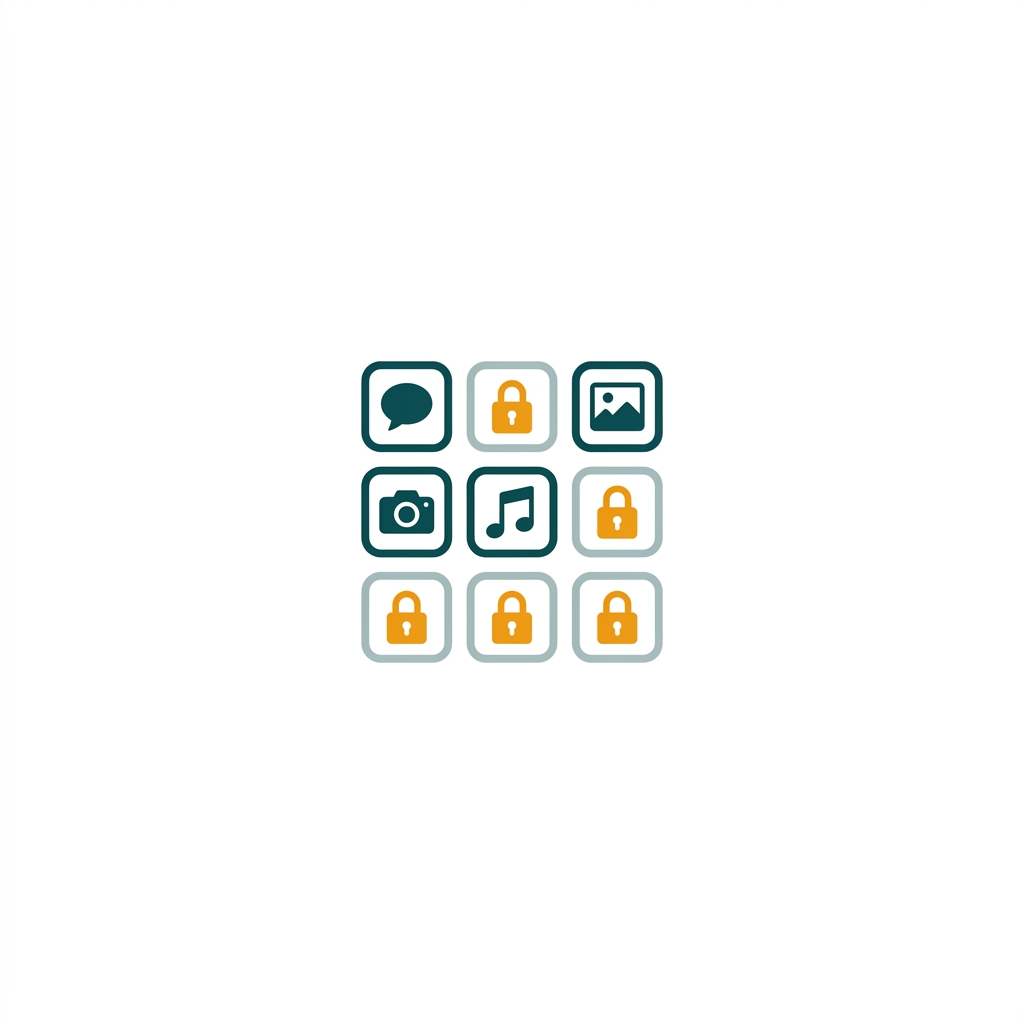a grid of mobile app icons with some faded out and locked with a padlock symbol