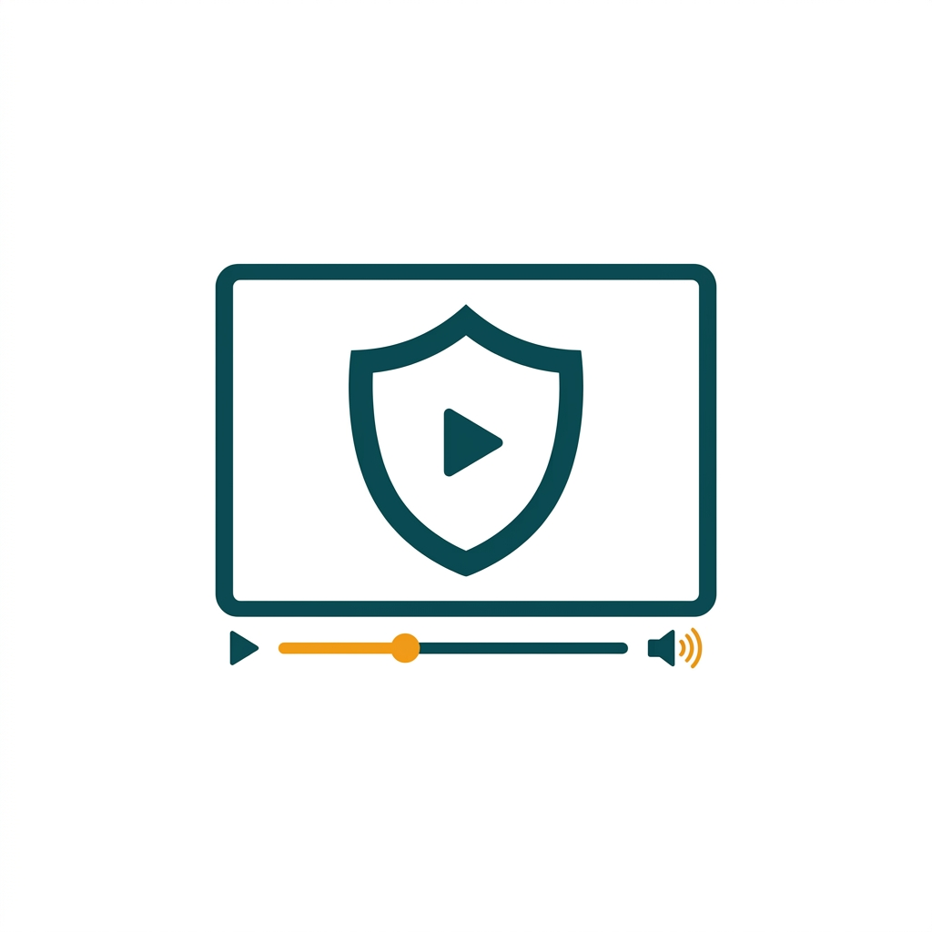 a simple video player interface with a large shield icon in the center
