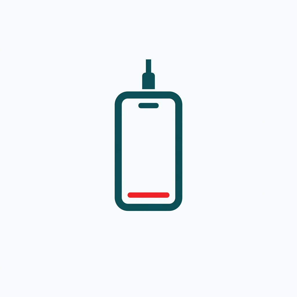 a smartphone battery icon showing a critically low red charge level
