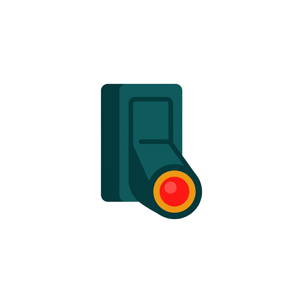 a toggle switch in the 'off' position with a red warning light, indicating an emergency stop