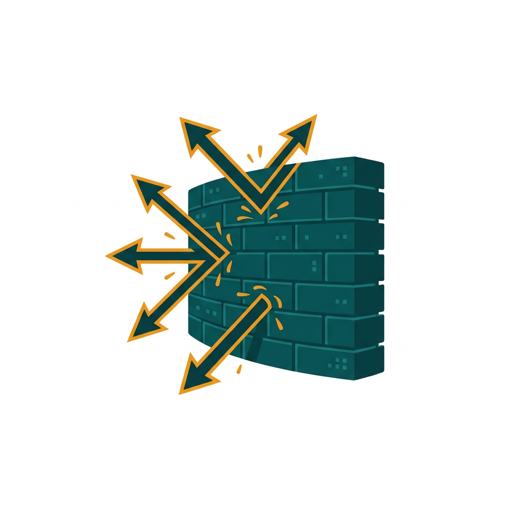 a digital brick wall deflecting incoming malicious arrows
