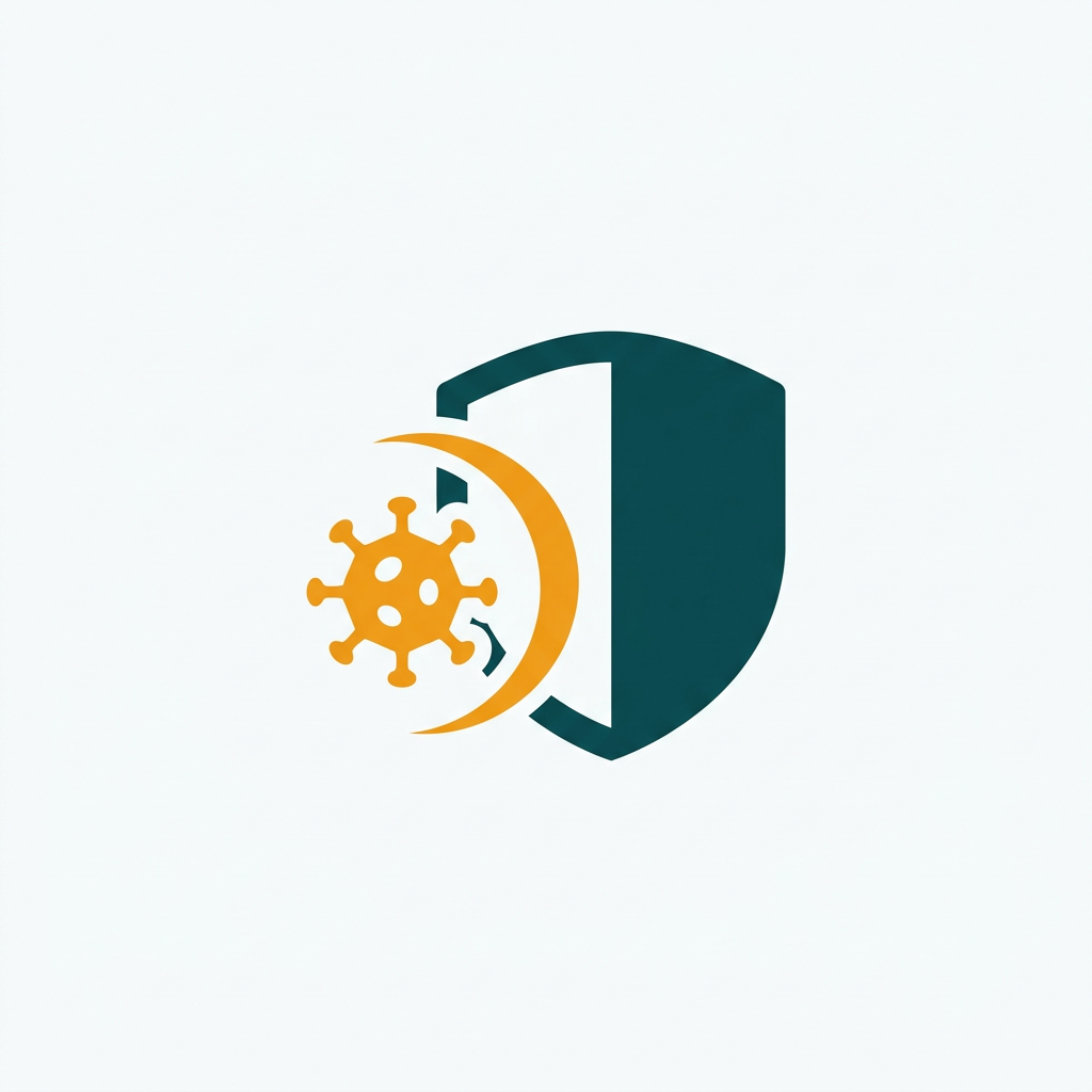 a simple shield icon deflecting a stylized virus symbol