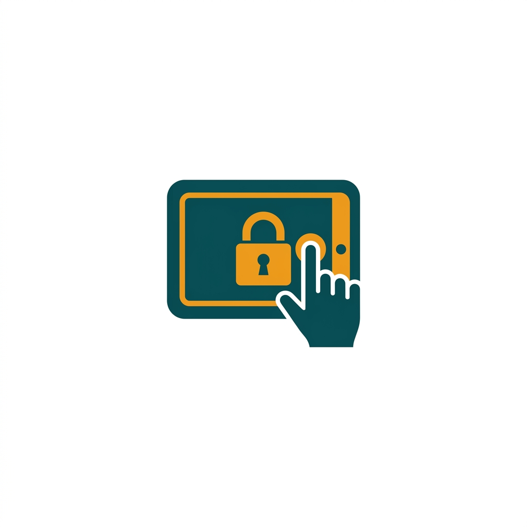 a finger touching a screen with a padlock icon overlay