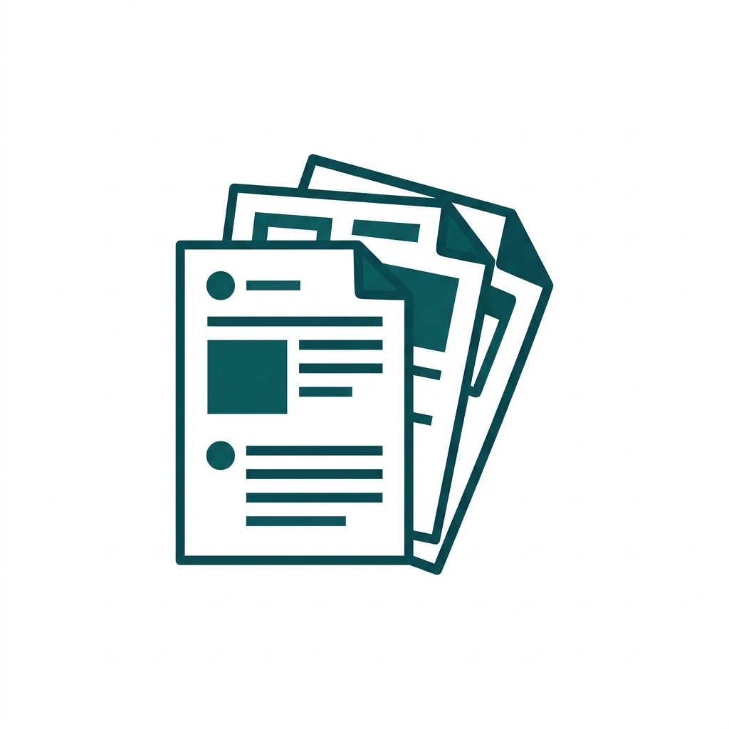 a set of pre-designed document templates, stacked and fanned out slightly to show variety