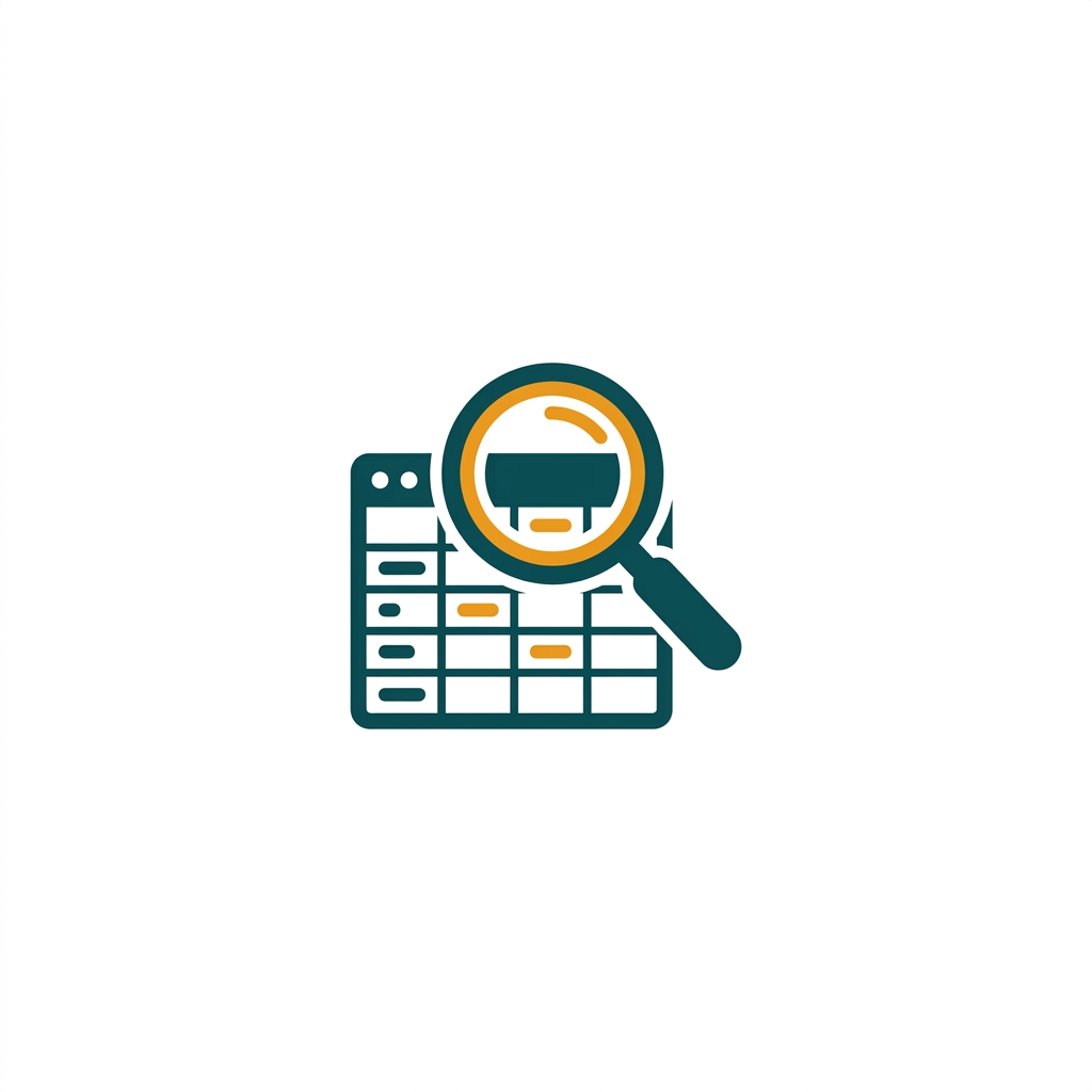 a magnifying glass icon over a data sheet, representing a data query