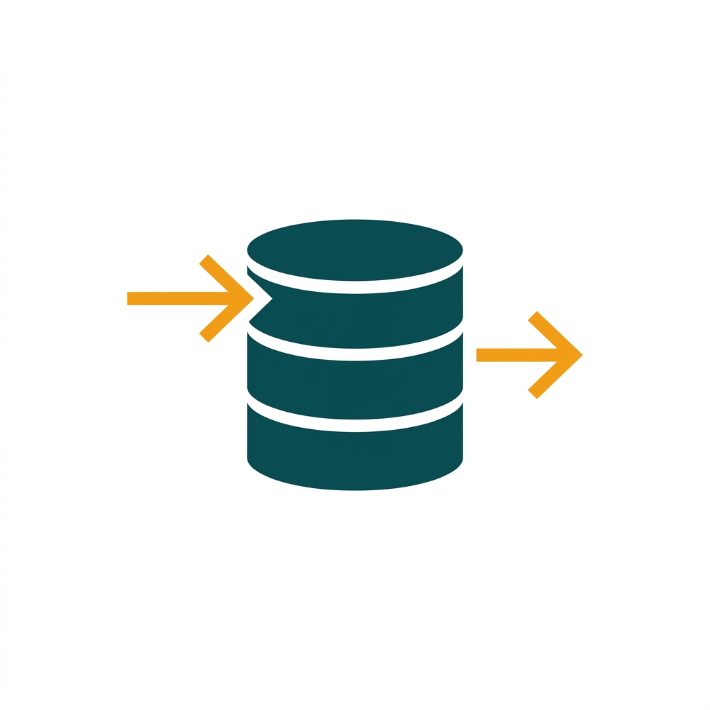 two arrows, one pointing into a database icon and one pointing out, for import/export