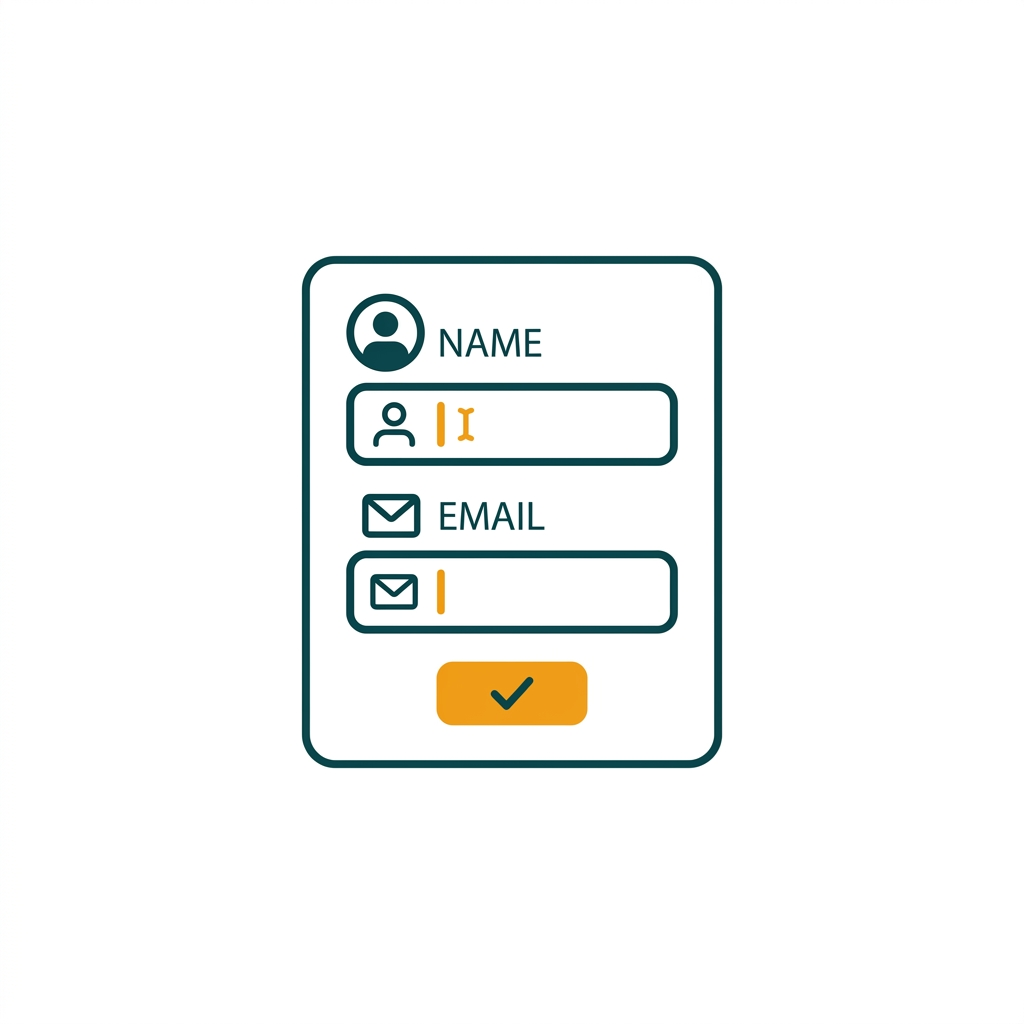 a simple user input form with fields for name and email, clean wireframe style