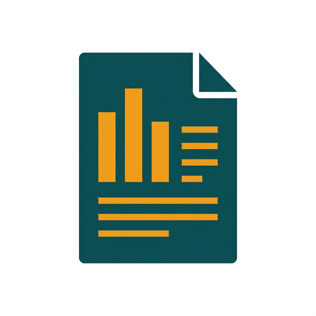 a printed document icon showing a bar chart and text, representing a business report