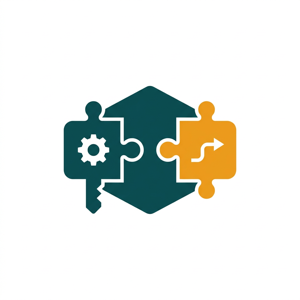 a set of puzzle pieces connecting, symbolizing modular code and automation