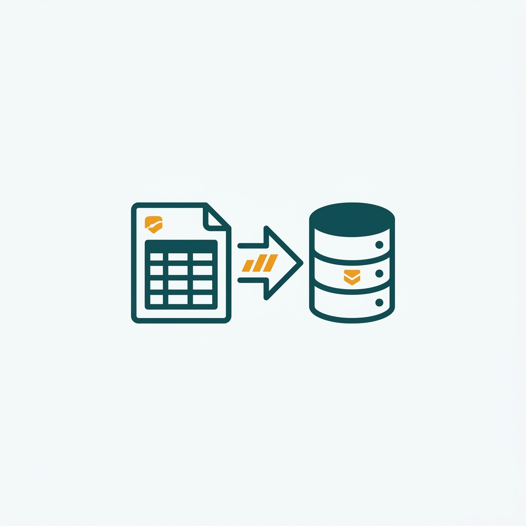 an arrow pointing from a spreadsheet icon to a database icon, symbolizing data flow