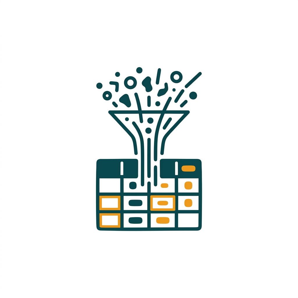 an abstract representation of data being filtered and sorted into a structured table
