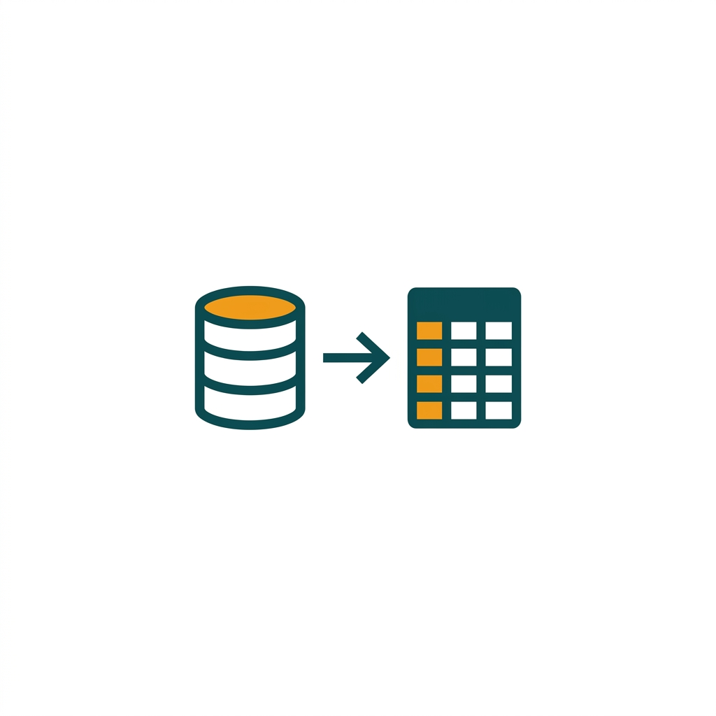 an arrow pointing from a database icon towards a spreadsheet icon
