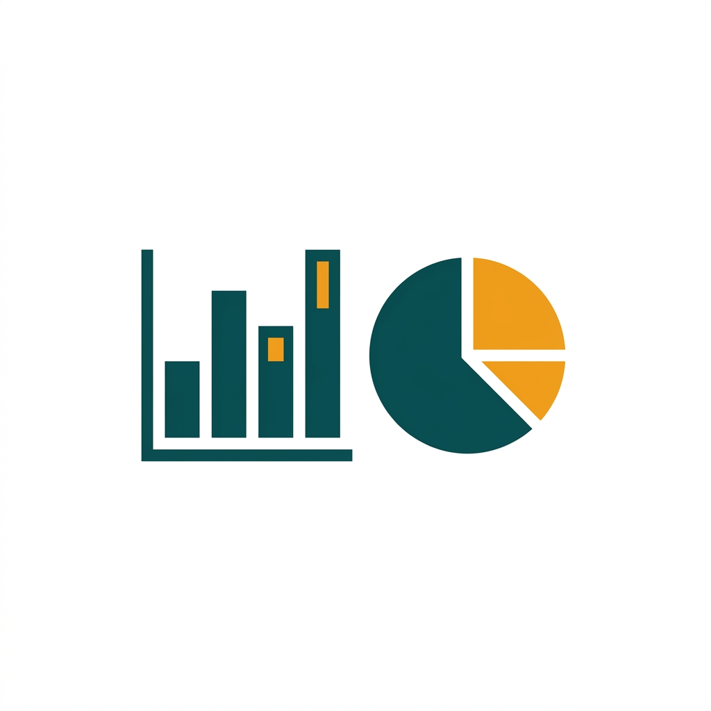 a clean bar chart and a pie chart side-by-side with data points