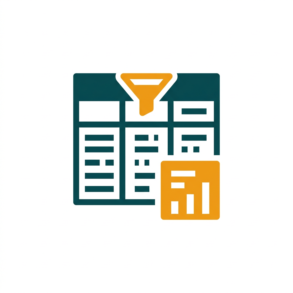 an abstract representation of a data table being filtered and summarized