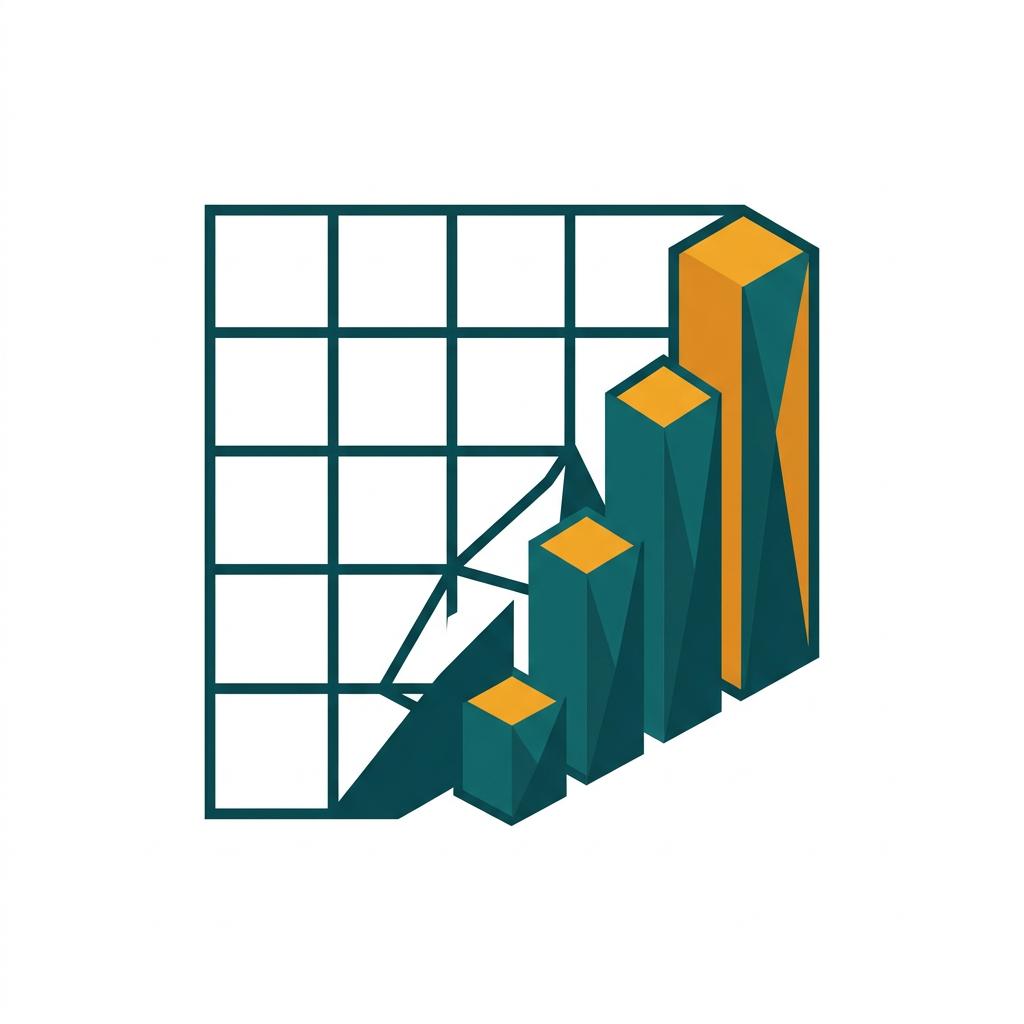 a grid of cells transforming into a colorful 3D bar chart