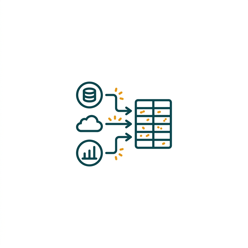 a diagram showing data flowing from multiple sources into a single, clean table