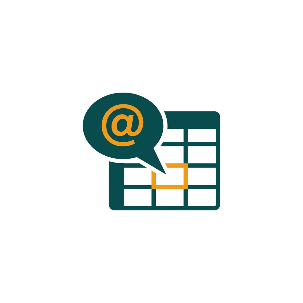 a speech bubble icon with an @ symbol pointing to a cell in a spreadsheet