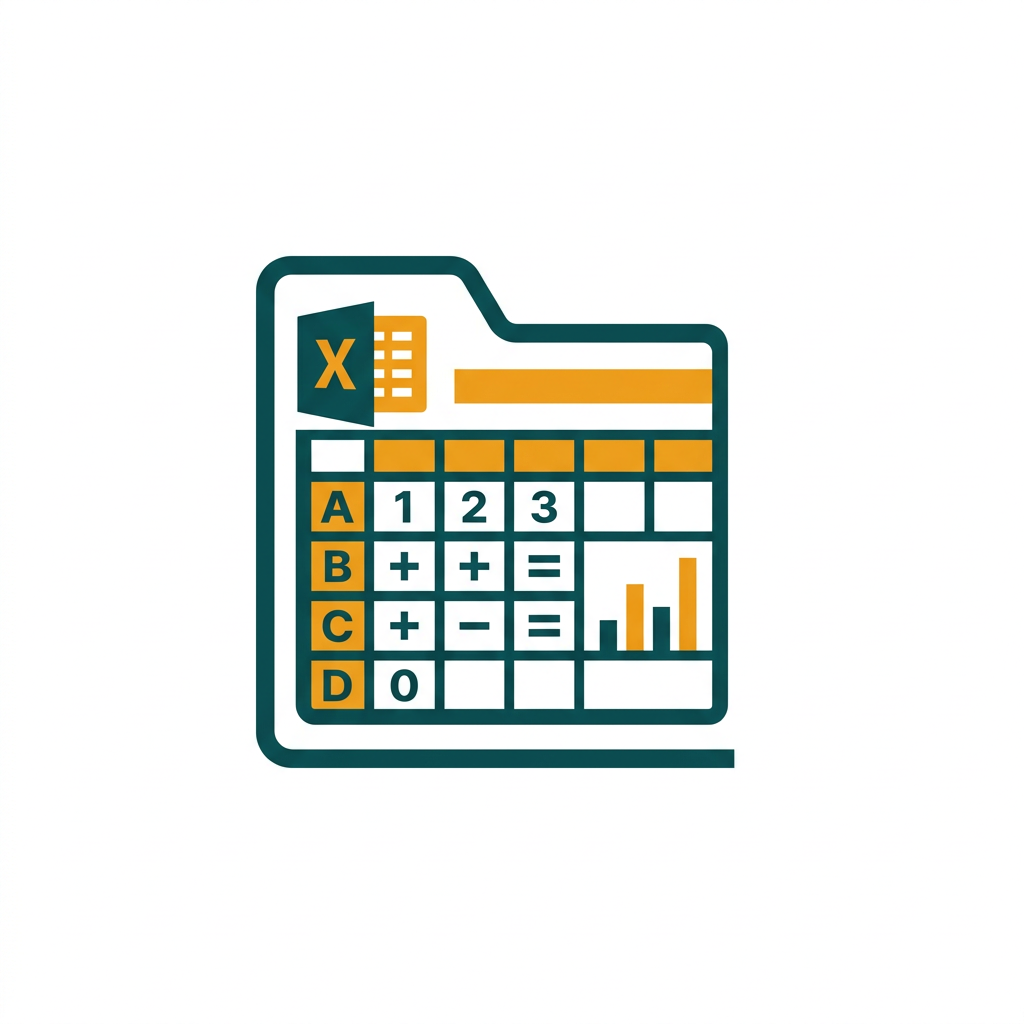 a spreadsheet grid with cells, formulas, and a simple bar chart, with the classic green 'X' icon