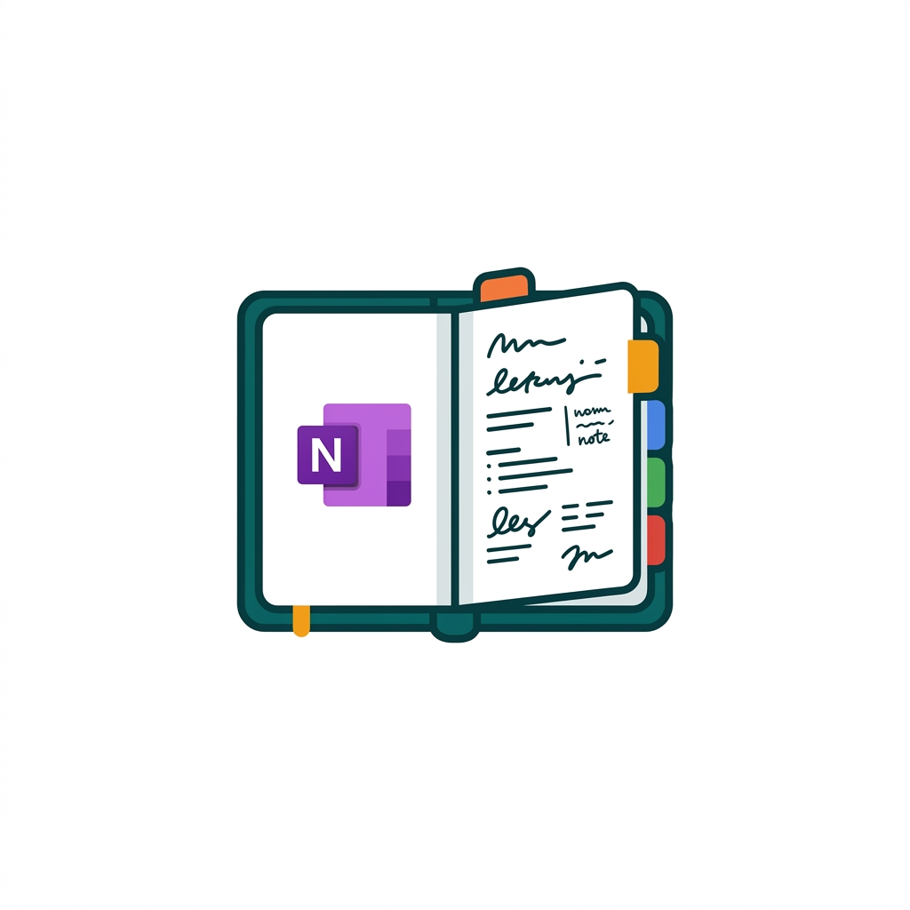 an open digital notebook with different colored tabs and handwritten notes, with the classic purple 'N' icon
