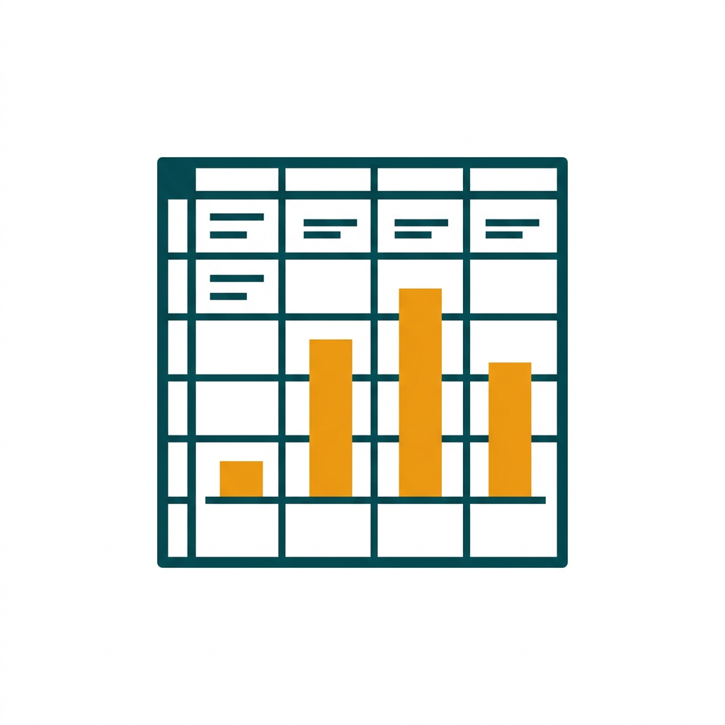 a spreadsheet grid with cells, rows, and a simple bar chart graphic