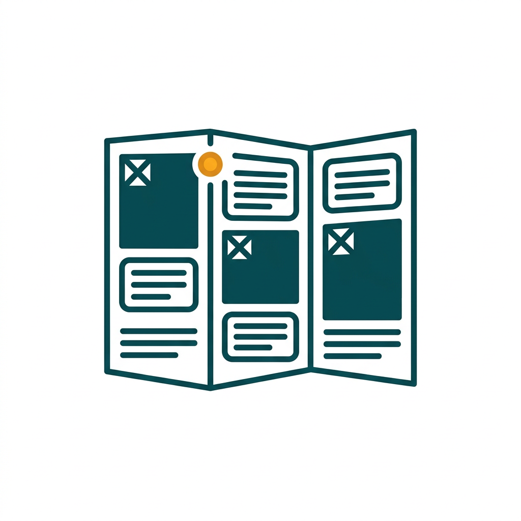 a desktop publishing layout for a brochure with text boxes and image frames