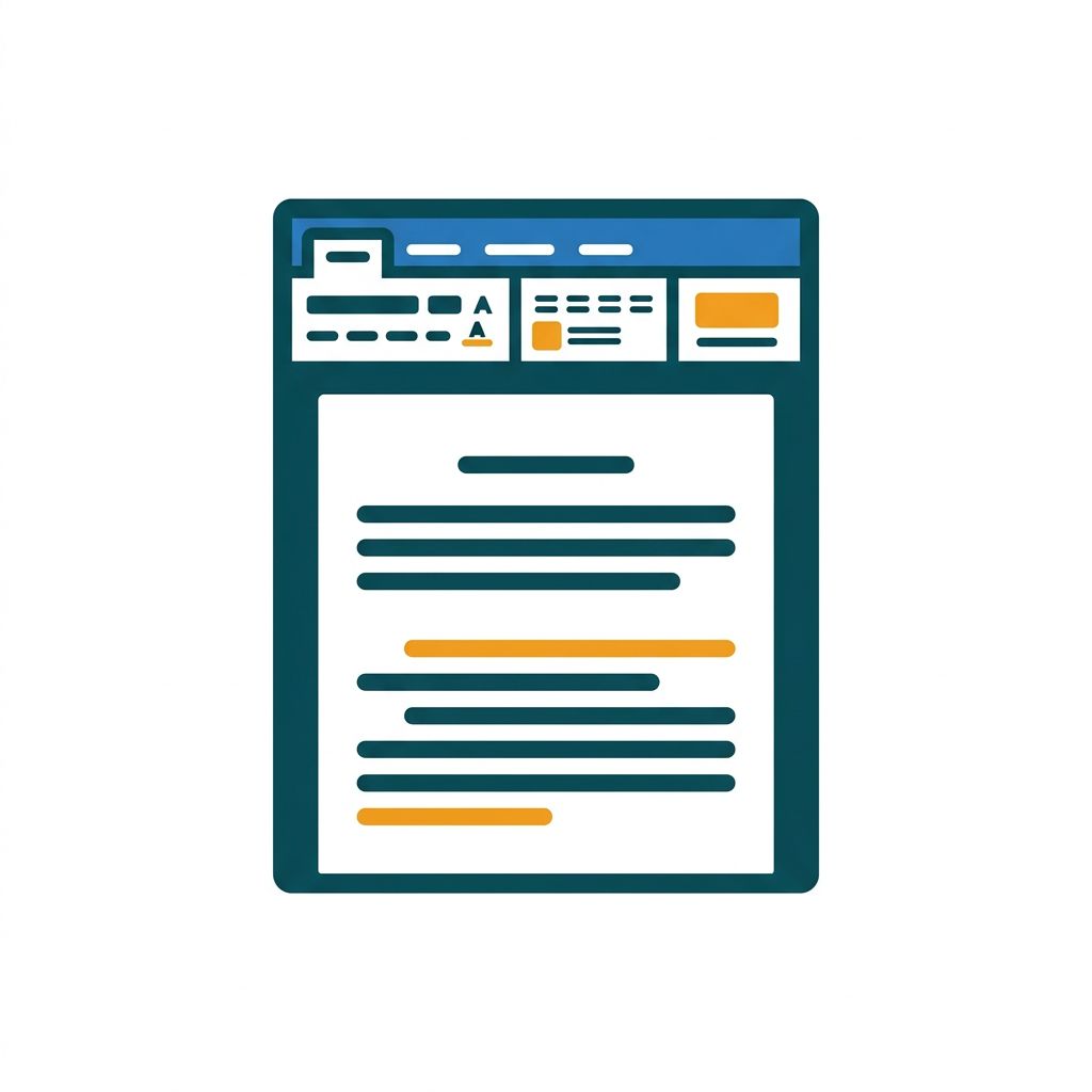 a classic word processor document with a blue header ribbon interface and placeholder text