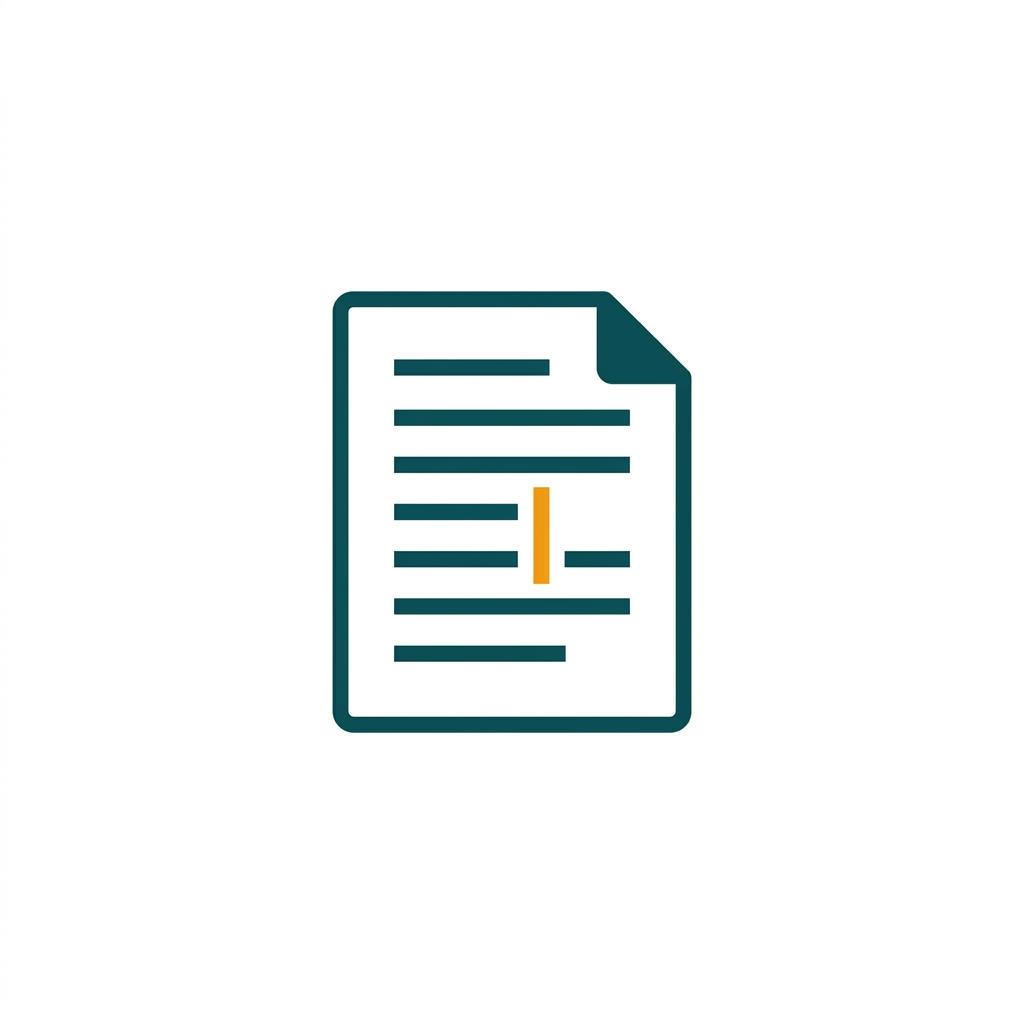 an open word processor document icon with lines of text and a blinking cursor