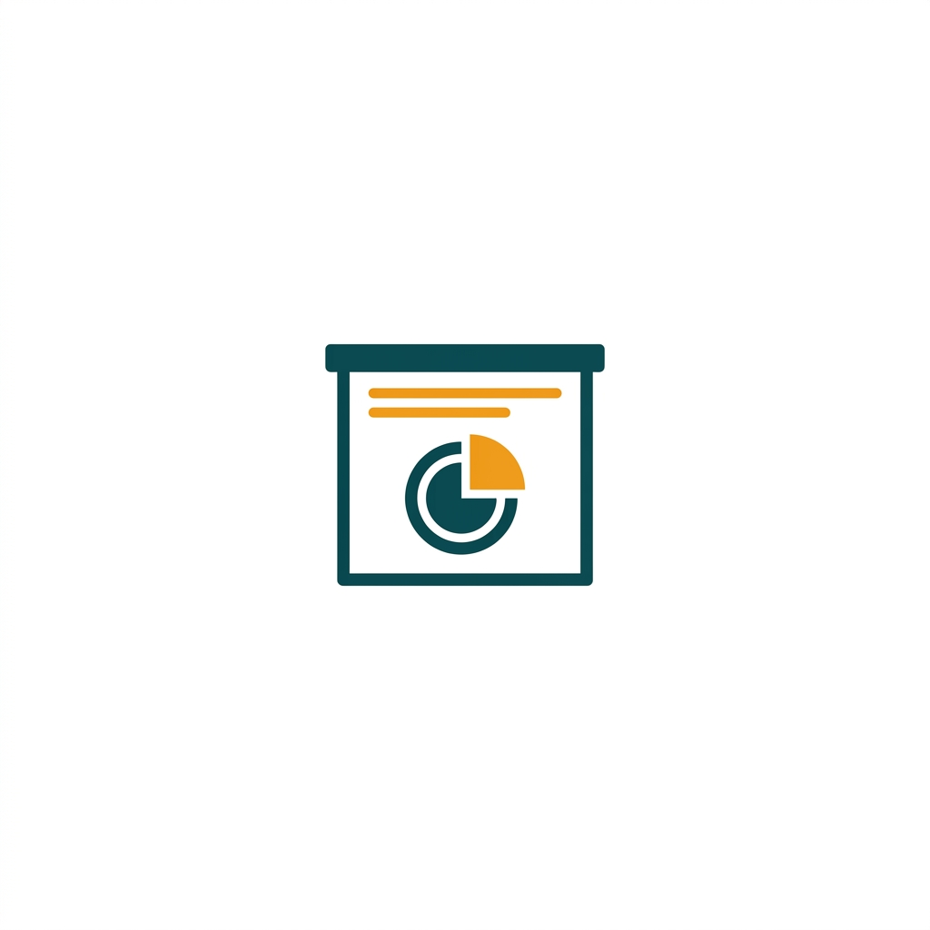 a presentation slide icon with a simple title and a pie chart graphic