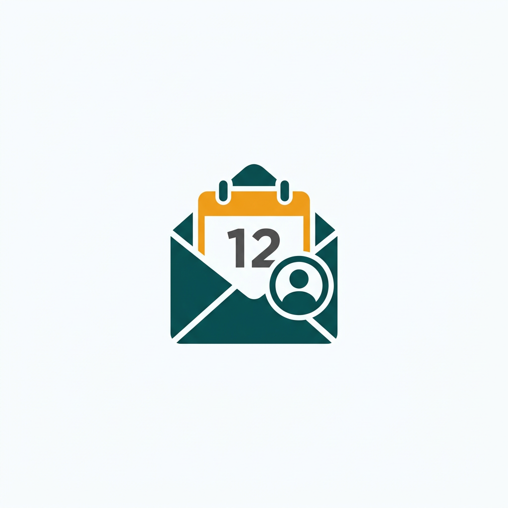 an icon of an open envelope with a calendar and contact symbol overlay