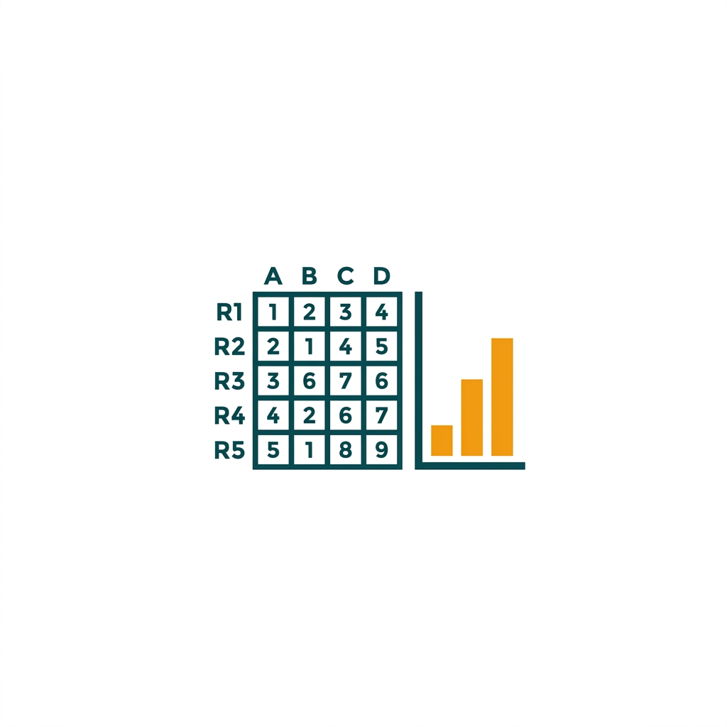 a spreadsheet grid with cells containing numbers and a simple bar chart visualizing the data