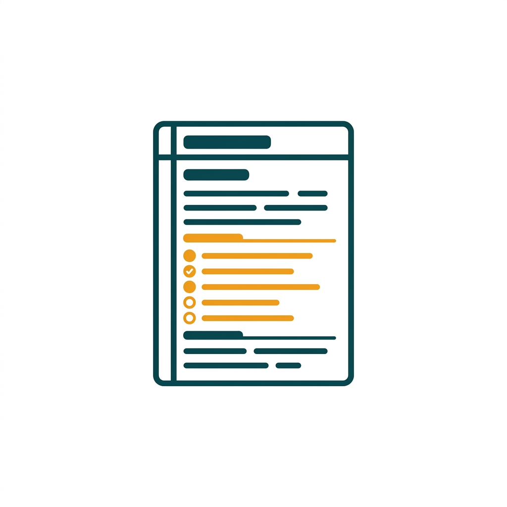 a digital notebook page with sections, typed text, and a highlighted checklist