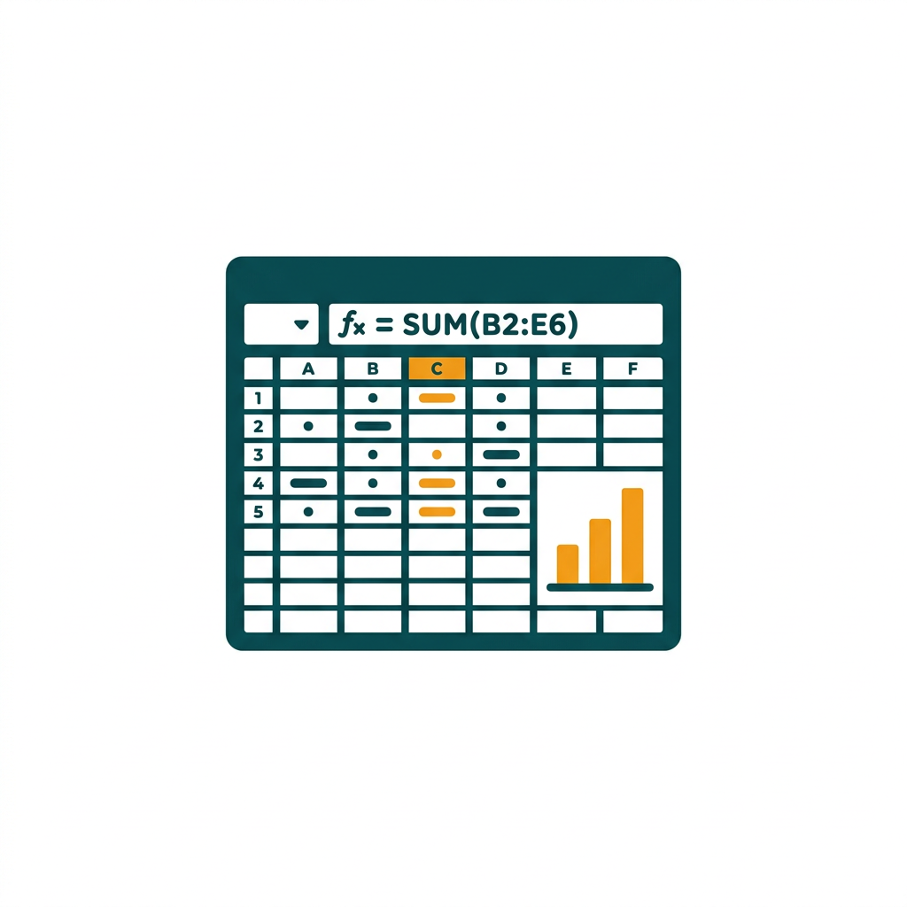 a spreadsheet grid with cells, a simple chart, and formula bar