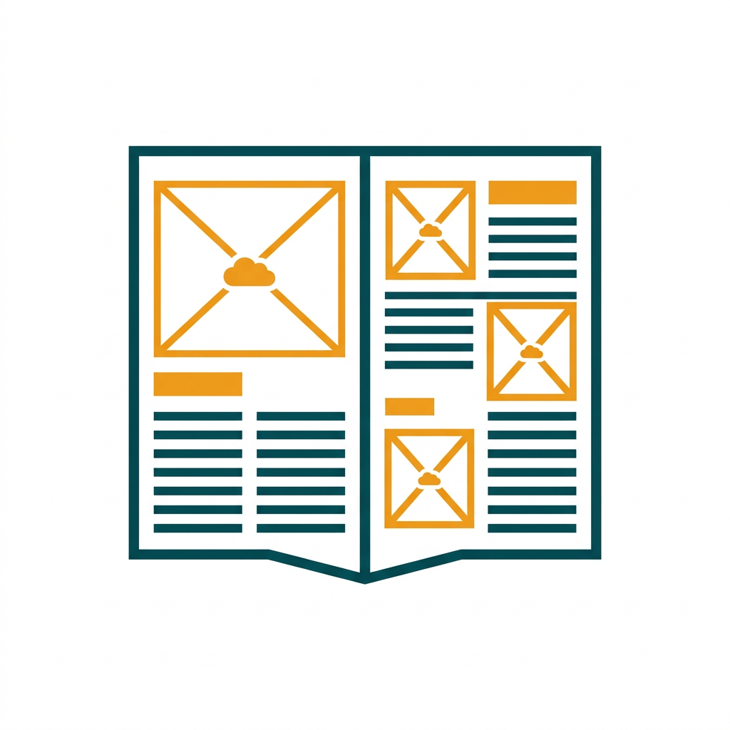 a desktop publishing layout with image placeholders and text boxes for a brochure
