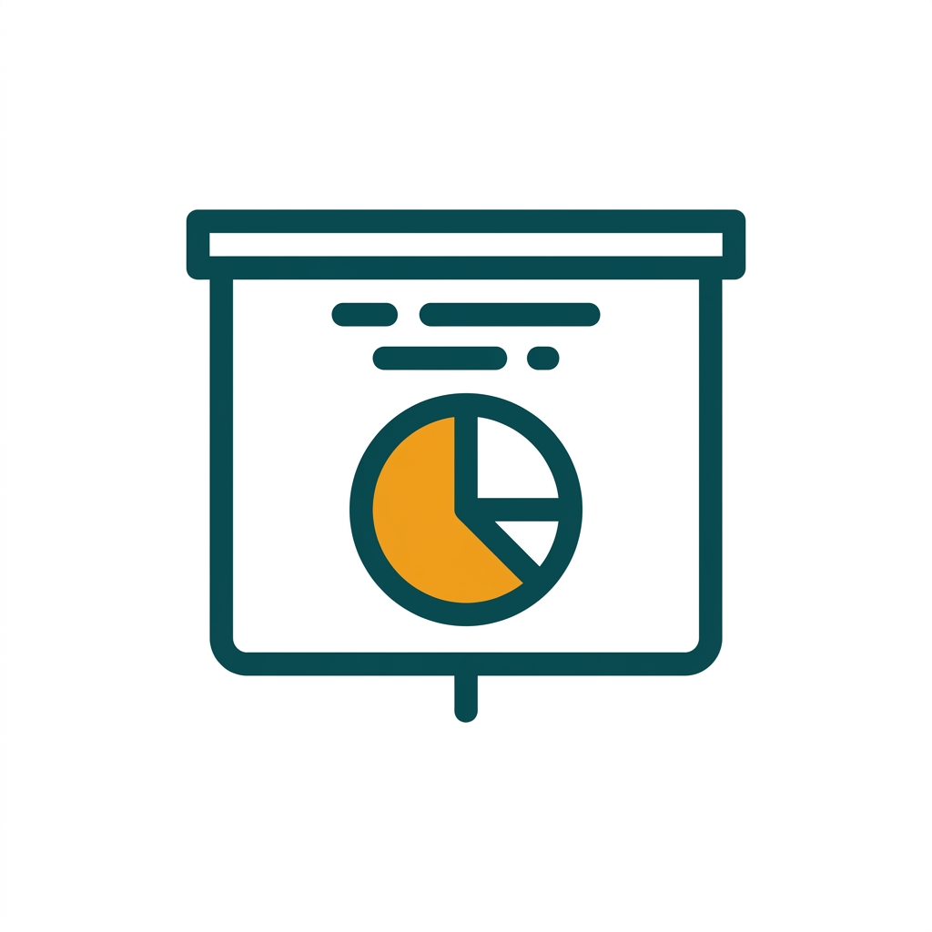 a presentation slide with a simple pie chart and title, minimal vector style