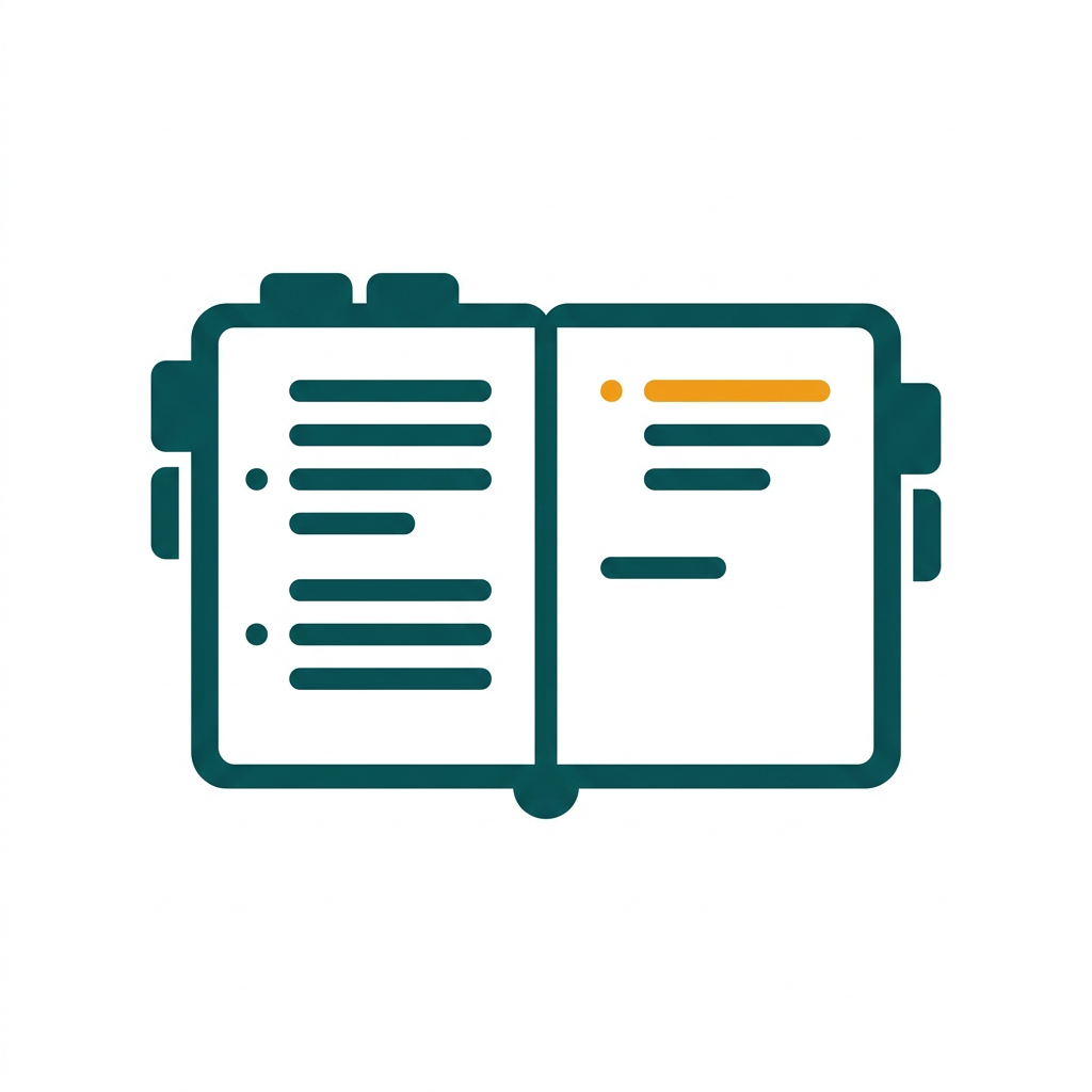 an open digital notebook with sections and pages, minimal icon