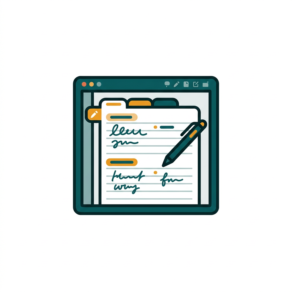 a digital notebook with organized sections and handwritten notes, simulating a real notepad on a Mac screen