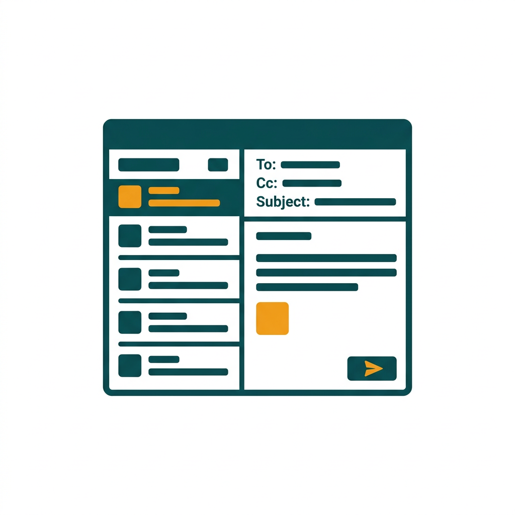 an open email client interface showing an inbox list and a composed email