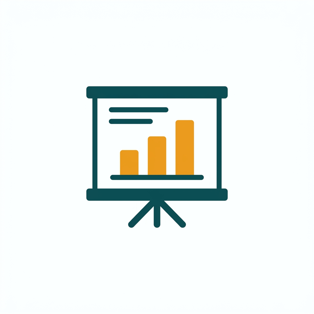 a presentation slide with a simple bar chart and a title, presentation screen icon