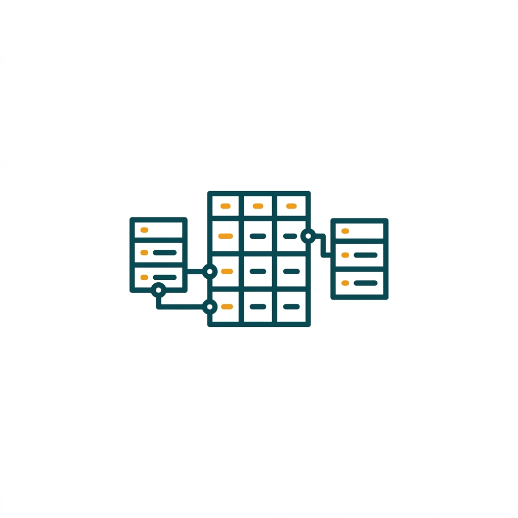 a database structure icon with interconnected tables and records