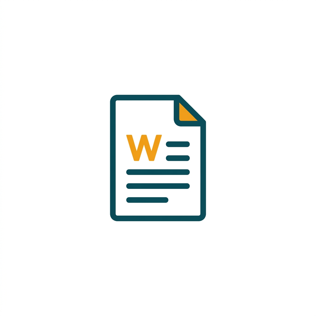 a blue application icon showing a document page with lines of text and a large letter W