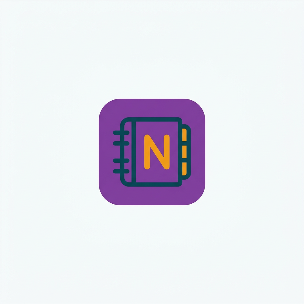 a purple application icon showing an open notebook with a large letter N