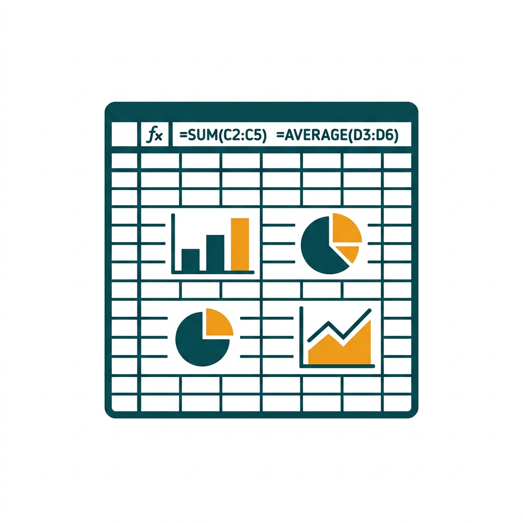 a spreadsheet grid with charts and formulas visible in the formula bar