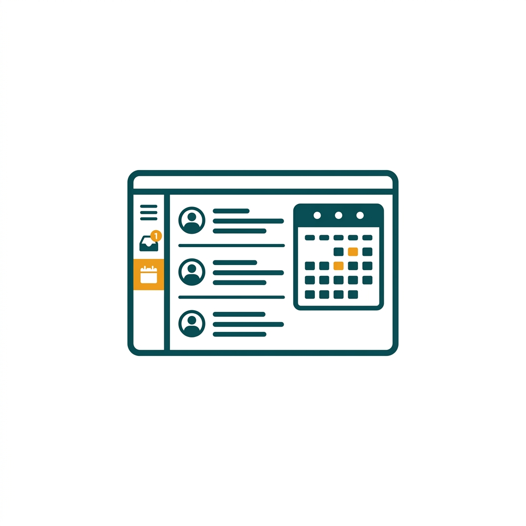 an email client interface with an organized inbox and a calendar icon