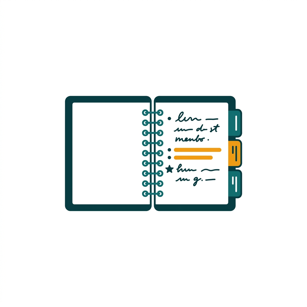 an open digital notebook with handwritten notes and section tabs