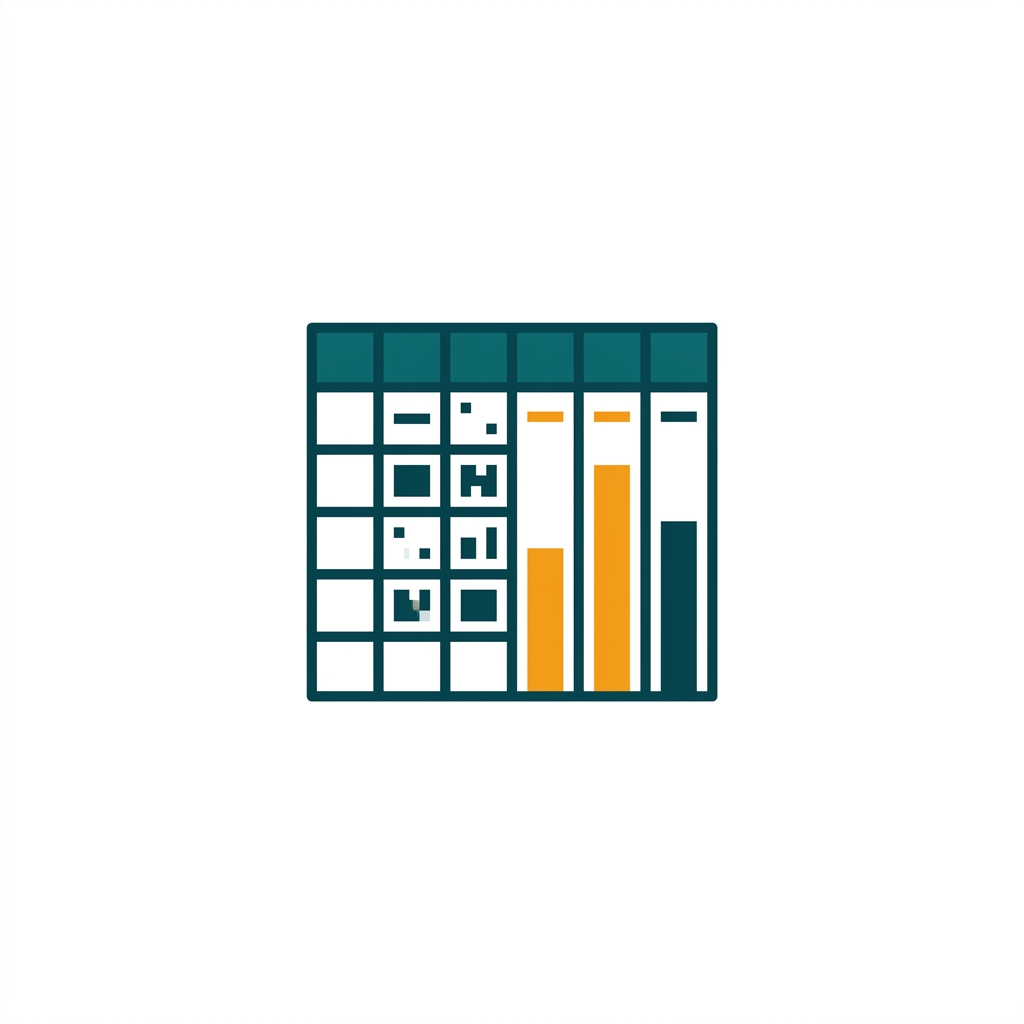 a spreadsheet grid with colorful bar charts and data cells