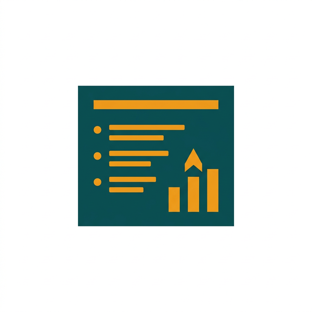 a presentation slide with a title, bullet points, and a simple chart icon