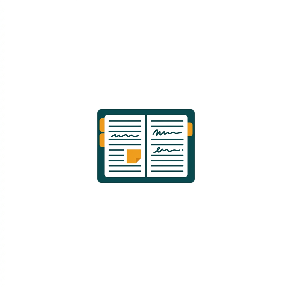 an open notebook with section tabs and handwritten notes on lined paper