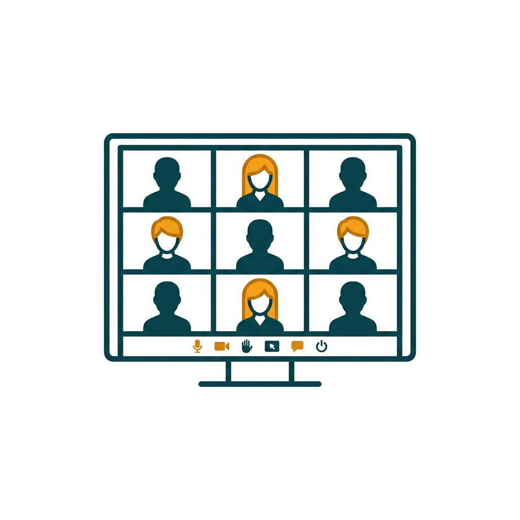a video conference screen with multiple participants in a grid view