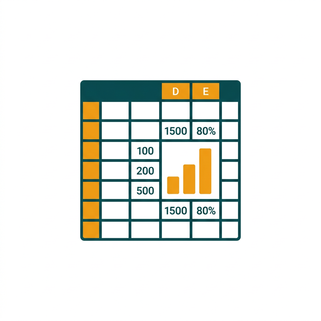a spreadsheet grid with cells, rows, and a small bar chart icon overlay